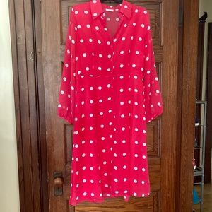 Eva Mendes Sheer Back Pink Polka Dot Dress, Size 10